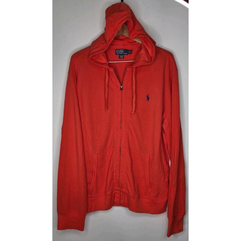 Polo Ralph Lauren Full Zip Up Hoodie Red Orange Logo Men XXL Long Sleeve Jacket